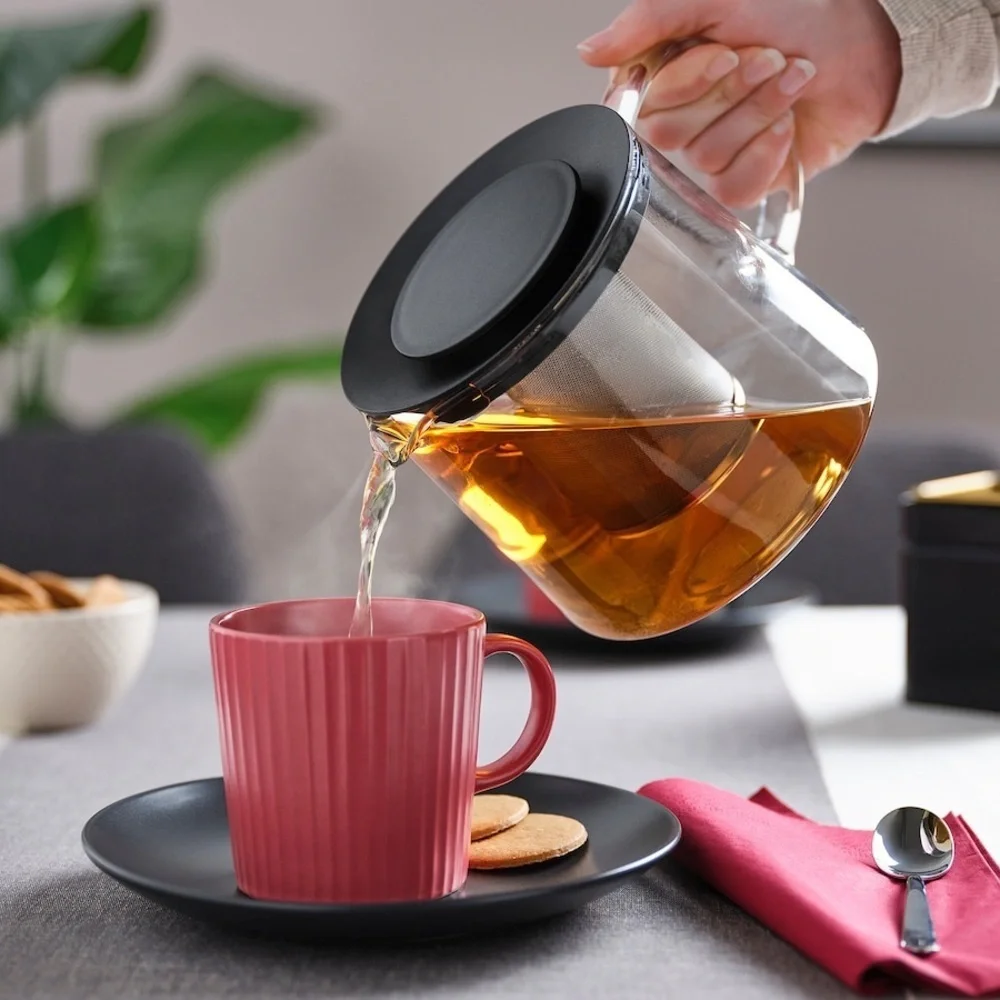 IKEA RIKLIG Glass Teapot with Infuser, 1.6 qt, Heat-Resistant for Loose Leaf Tea